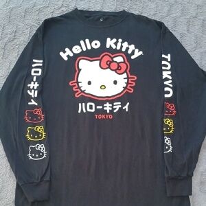 Men's Hello Kitty 'Tokyo' Black Long Sleeve Shirt With Red & Yellow - Sz. L